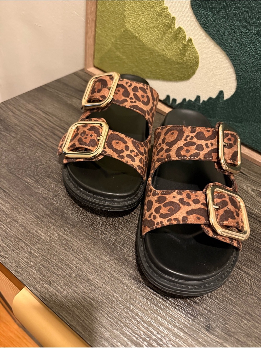 Universal Thread Women’s Leopard Print Double-Buckle Sandals - Brown